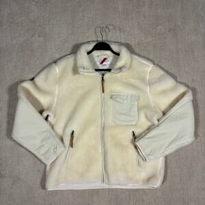 Best Made Co. Men L Cream Ivory White Wool Sherpa Fleece Zip Up Coat Outerwear